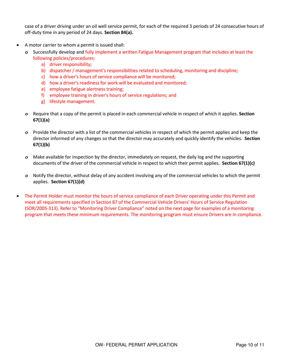 Application for an Oil Well Service Vehicle Exemption Under the Federal Commercial Vehicle Drivers Hours of Service Regulations - Saskatchewan, Canada, Page 10