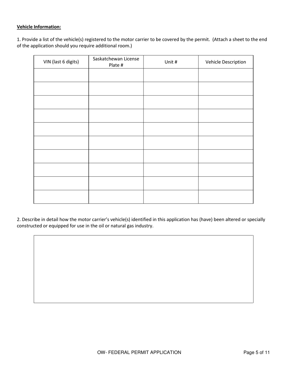Application for an Oil Well Service Vehicle Exemption Under the Federal Commercial Vehicle Drivers Hours of Service Regulations - Saskatchewan, Canada, Page 5