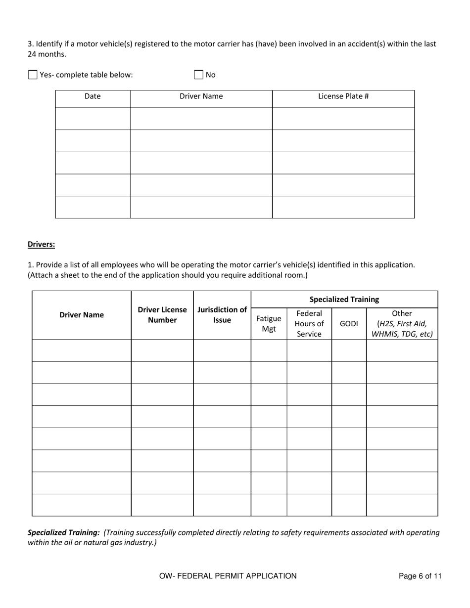 Application for an Oil Well Service Vehicle Exemption Under the Federal Commercial Vehicle Drivers Hours of Service Regulations - Saskatchewan, Canada, Page 6
