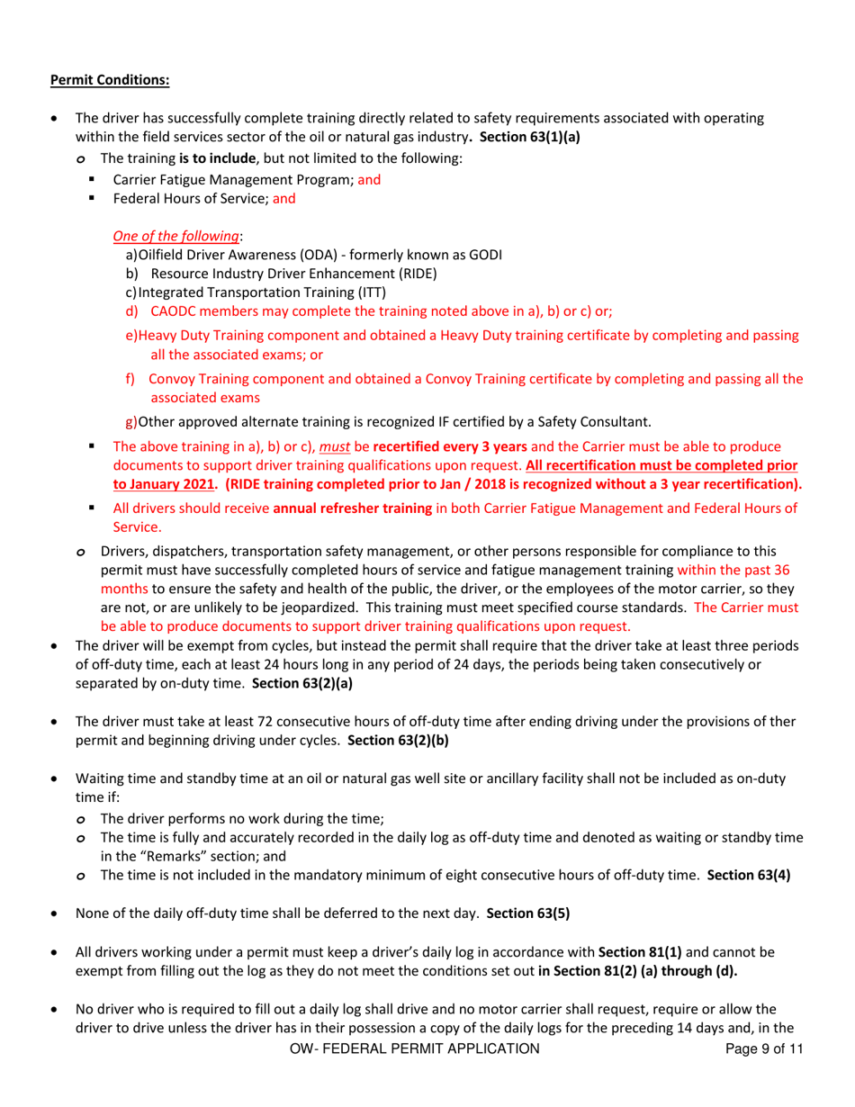 Application for an Oil Well Service Vehicle Exemption Under the Federal Commercial Vehicle Drivers Hours of Service Regulations - Saskatchewan, Canada, Page 9
