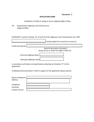 Utility Permit Application - Saskatchewan, Canada, Page 2