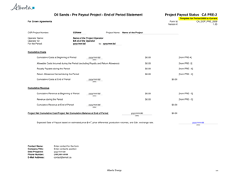 Form CA PRE-1 Oil Sands - Pre Payout Project - End of Period Statement - Alberta, Canada, Page 3