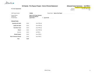 Form CA PRE-1 Oil Sands - Pre Payout Project - End of Period Statement - Alberta, Canada, Page 4