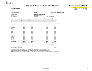 Form CA PRE-1 Oil Sands - Pre Payout Project - End of Period Statement - Alberta, Canada, Page 7