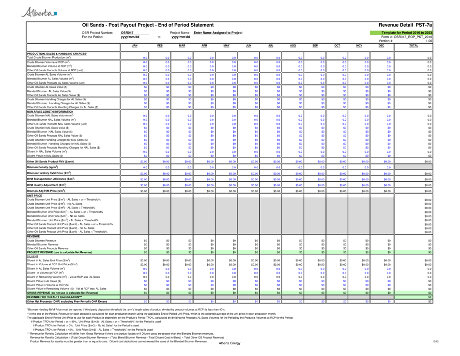 Sample Form PST-1 Oil Sands - Post Payout Project - End of Period Statement - Alberta, Canada, Page 10