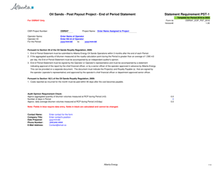 Sample Form PST-1 Oil Sands - Post Payout Project - End of Period Statement - Alberta, Canada