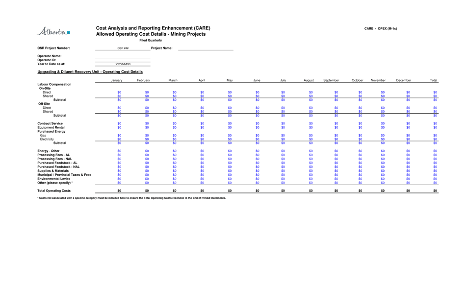 Form M-1 Cost Analysis and Reporting Enhancement (Care) Allowed Operating Cost Summary - Mining Projects - Alberta, Canada, Page 4