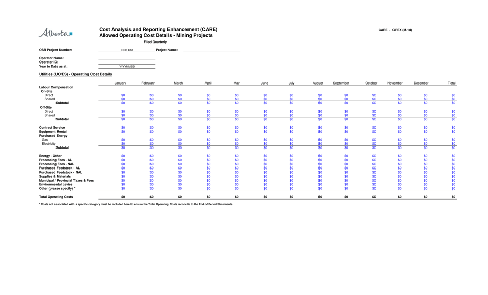 Form M-1 Cost Analysis and Reporting Enhancement (Care) Allowed Operating Cost Summary - Mining Projects - Alberta, Canada, Page 5