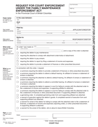 FMEA Form 23 (PFA068) Request for Court Enforcement Under the Family Maintenance Enforcement Act - British Columbia, Canada, Page 3
