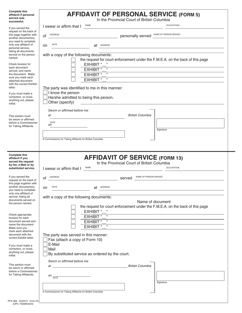 FMEA Form 23 (PFA068) Request for Court Enforcement Under the Family Maintenance Enforcement Act - British Columbia, Canada, Page 7