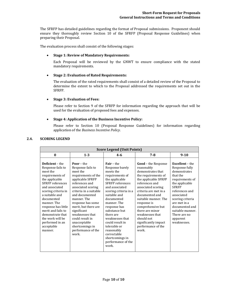 Instructions for Short-Form Request for Proposals - Northwest Territories, Canada, Page 10