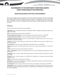 Instructions for Short-Form Request for Proposals - Northwest Territories, Canada