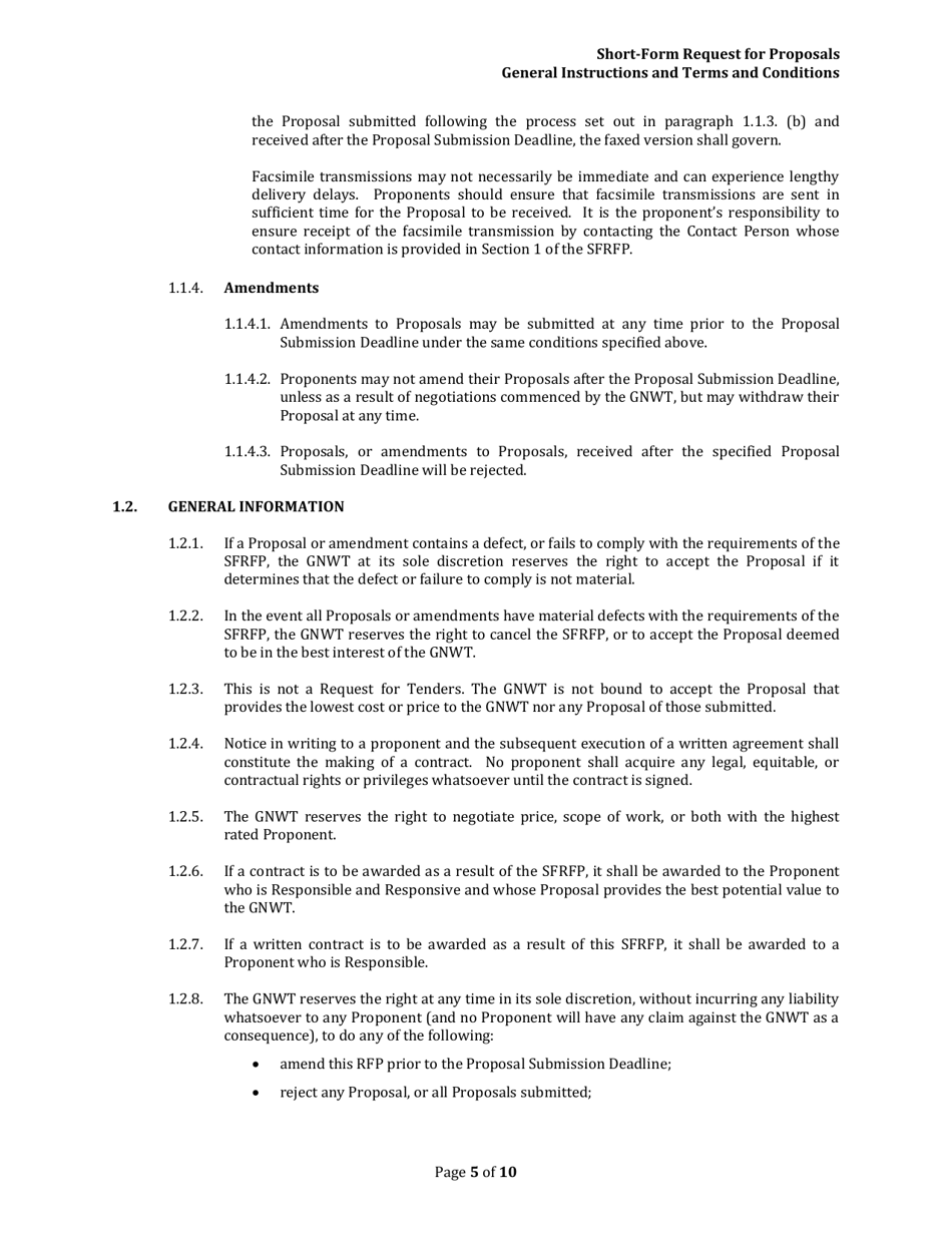 Instructions for Short-Form Request for Proposals - Northwest Territories, Canada, Page 5
