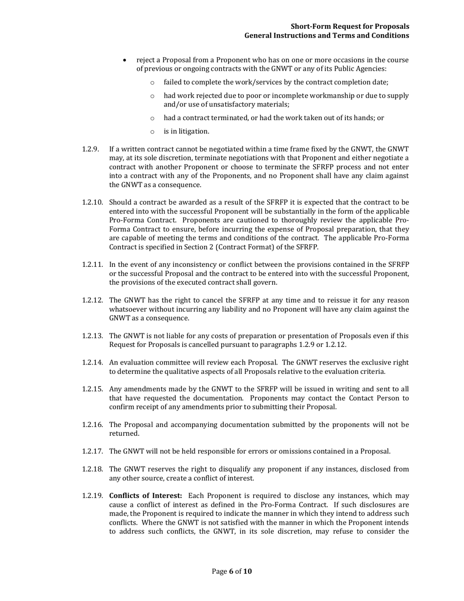 Instructions for Short-Form Request for Proposals - Northwest Territories, Canada, Page 6