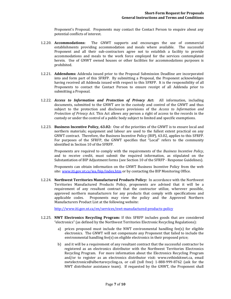 Instructions for Short-Form Request for Proposals - Northwest Territories, Canada, Page 7