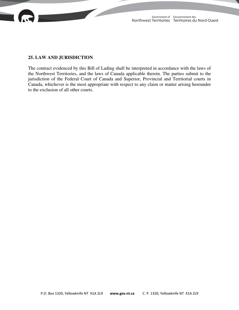 Non-negotiable Bill of Lading - Northwest Territories, Canada, Page 12