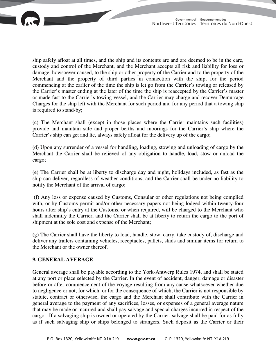 Non-negotiable Bill of Lading - Northwest Territories, Canada, Page 6