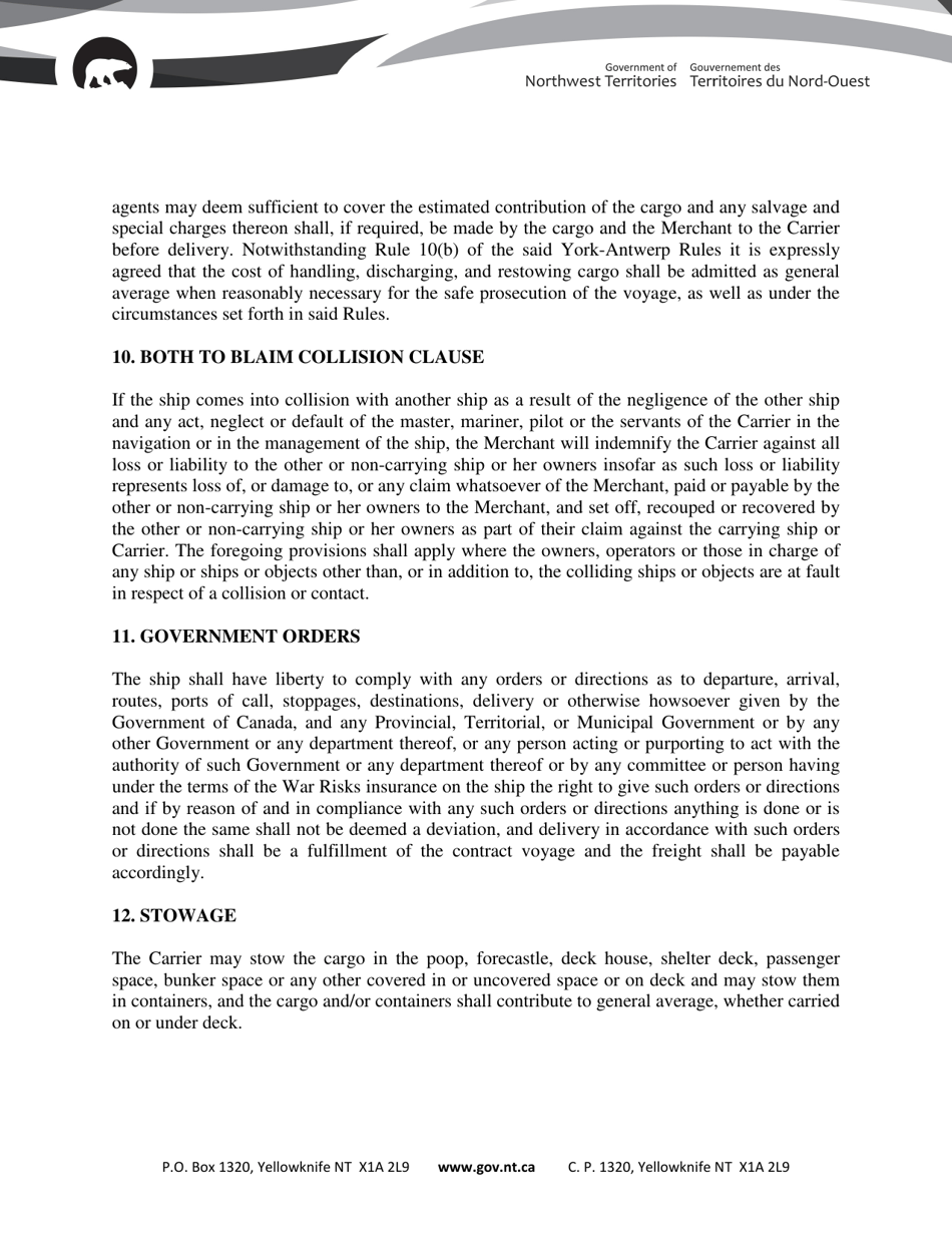 Non-negotiable Bill of Lading - Northwest Territories, Canada, Page 7