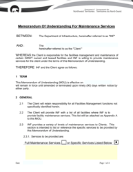 Memorandum of Understanding for Maintenance Services - Northwest Territories, Canada