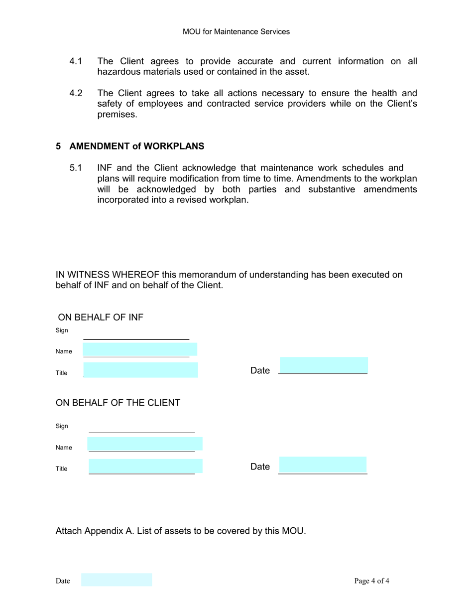 Memorandum of Understanding for Maintenance Services - Northwest Territories, Canada, Page 4