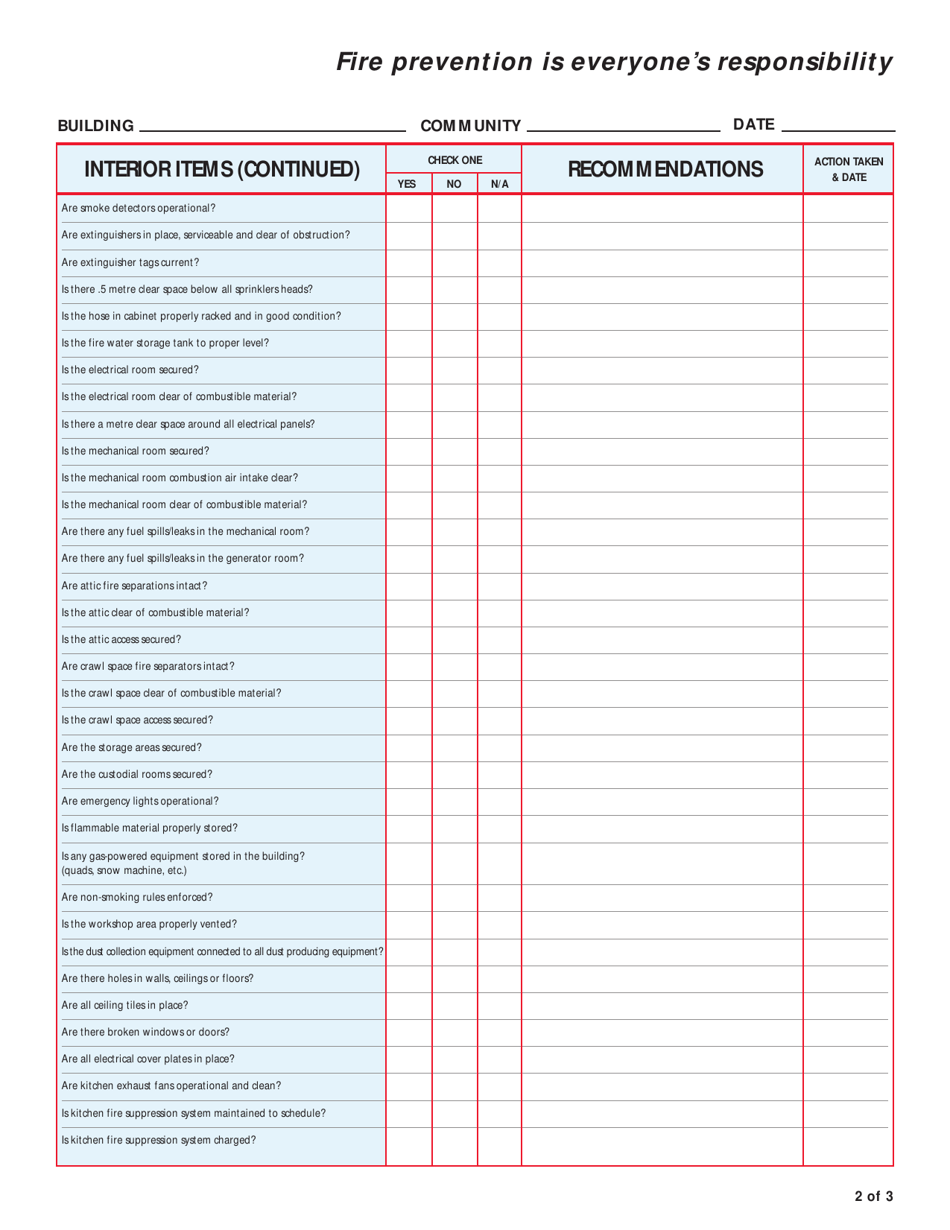 Fire Prevention Checklist - Northwest Territories, Canada, Page 3
