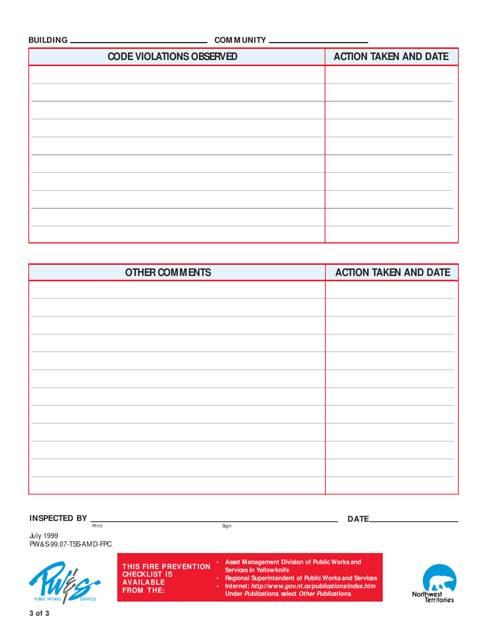 Fire Prevention Checklist - Northwest Territories, Canada, Page 4