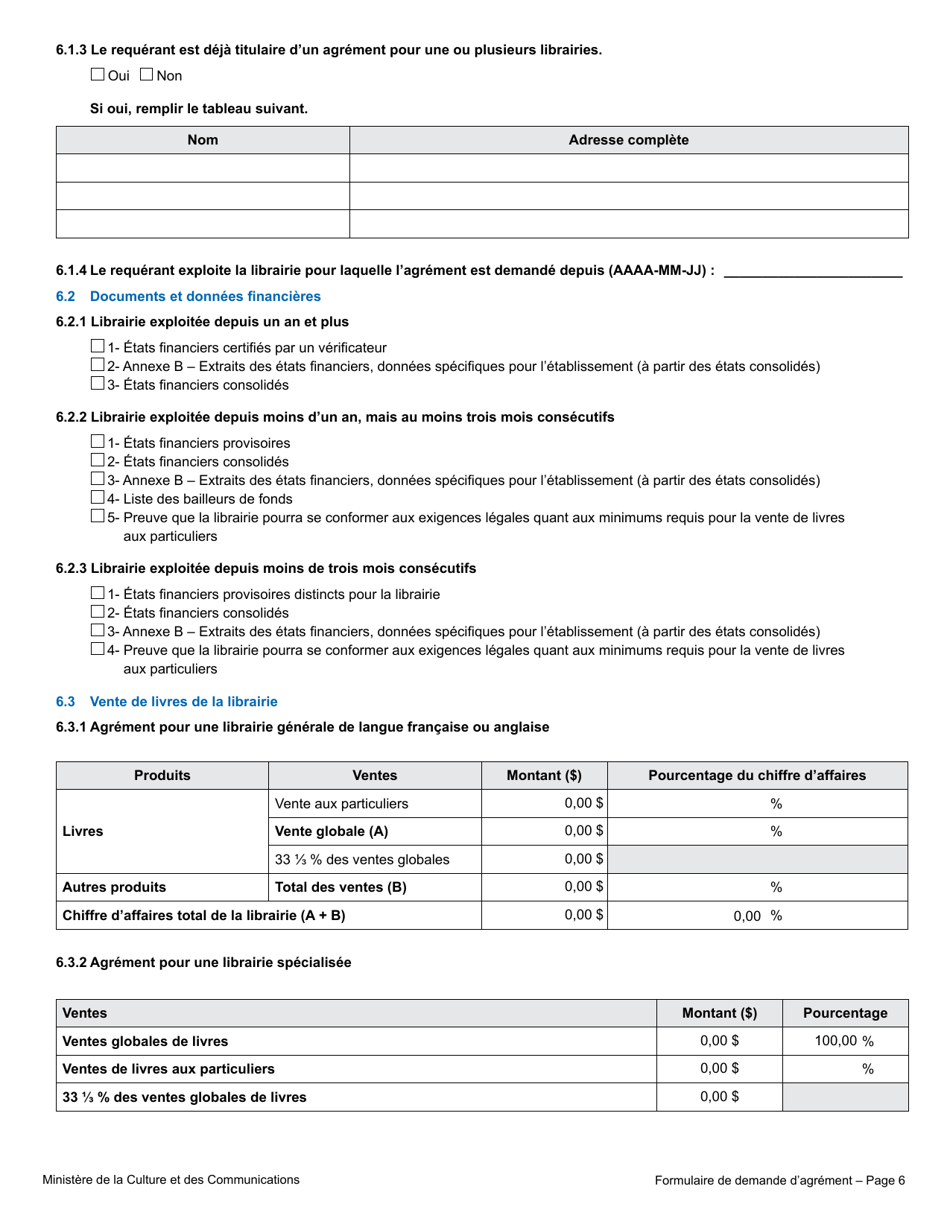 Formulaire De Demande Dagrement - Librairie - Quebec, Canada (French), Page 12