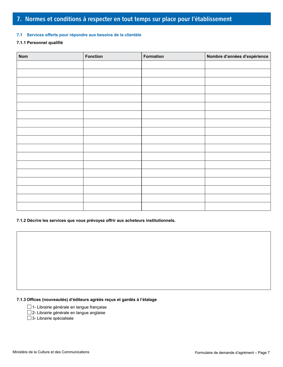 Formulaire De Demande Dagrement - Librairie - Quebec, Canada (French), Page 13