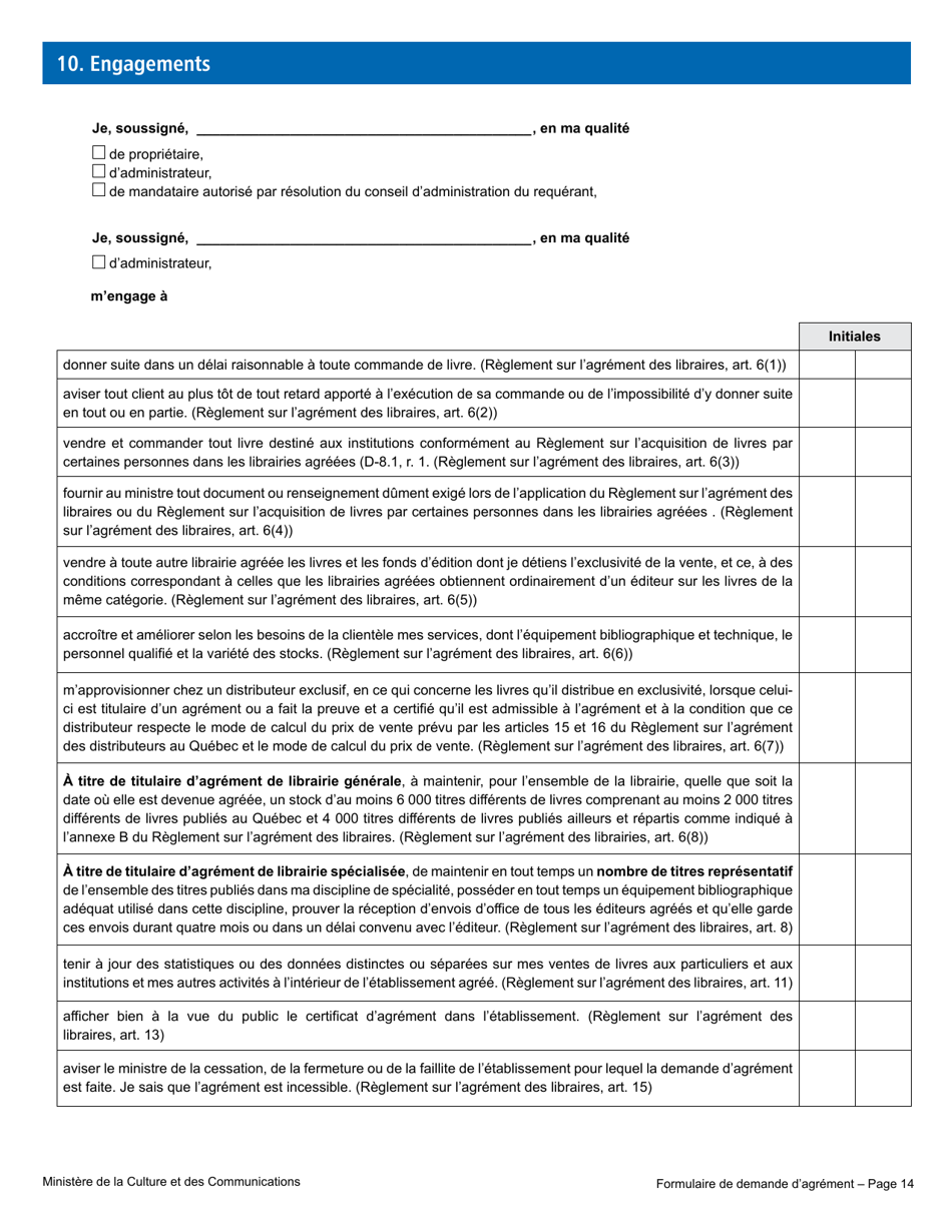Formulaire De Demande Dagrement - Librairie - Quebec, Canada (French), Page 20