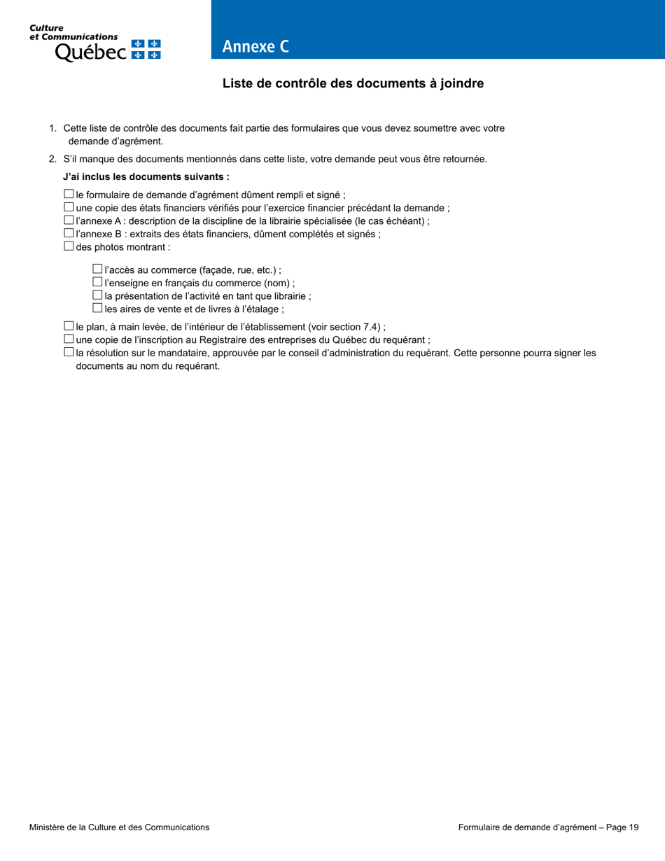 Formulaire De Demande Dagrement - Librairie - Quebec, Canada (French), Page 25