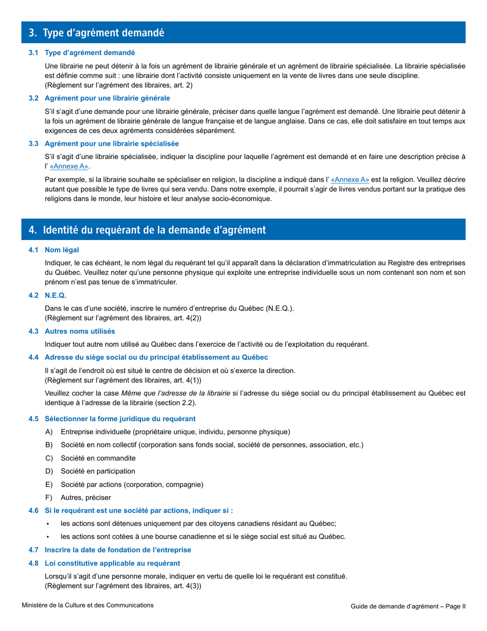 Formulaire De Demande Dagrement - Librairie - Quebec, Canada (French), Page 2