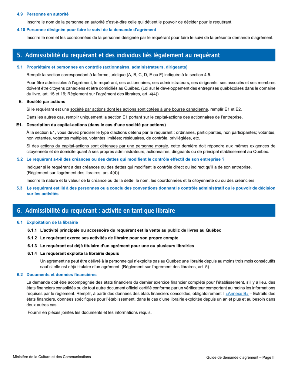 Formulaire De Demande Dagrement - Librairie - Quebec, Canada (French), Page 3