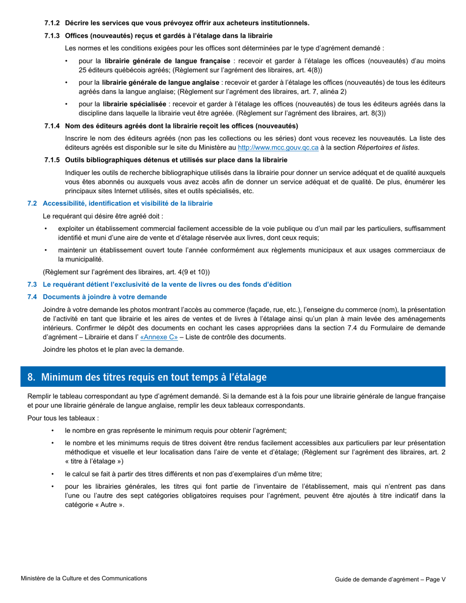 Formulaire De Demande Dagrement - Librairie - Quebec, Canada (French), Page 5