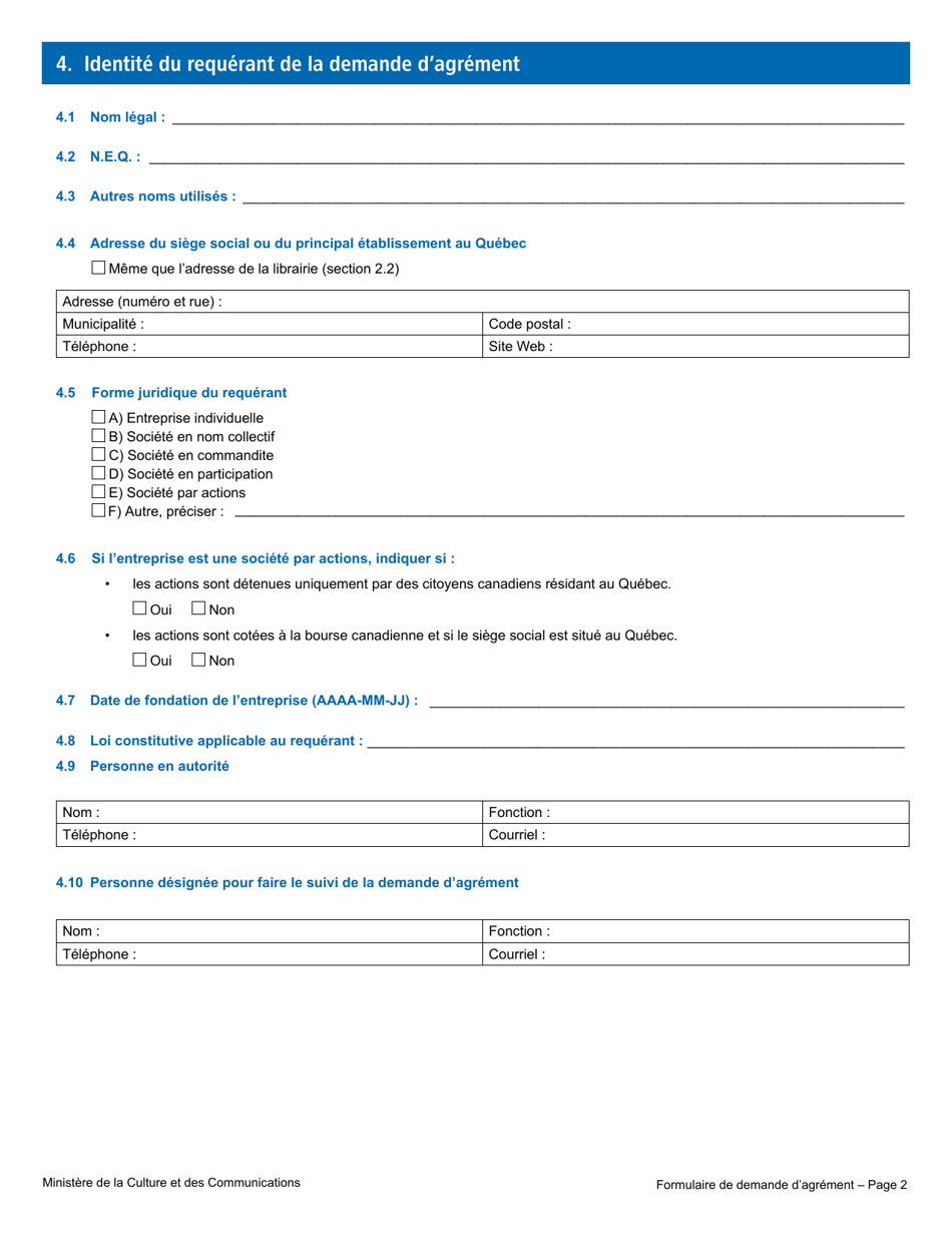 Formulaire De Demande Dagrement - Librairie - Quebec, Canada (French), Page 8