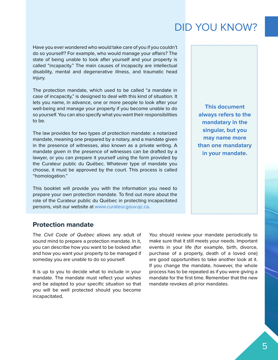 Protection Mandate - Quebec, Canada, Page 5