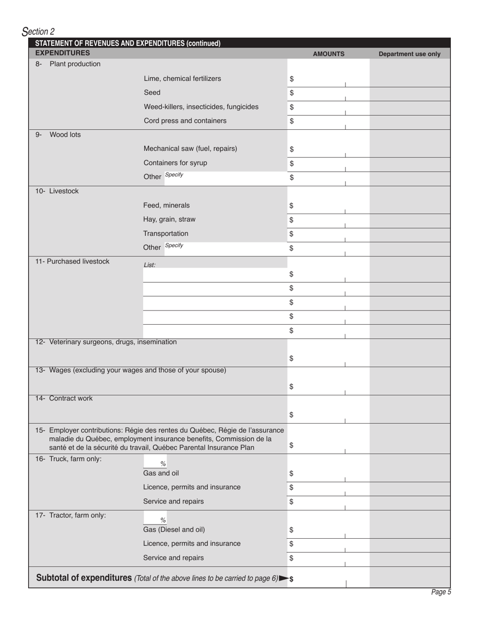 Form SR-0118A Assessment of Farm Operations - Quebec, Canada, Page 5
