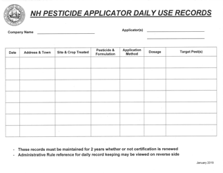 &quot;Nh Pesticide Applicator Dailyuse Records&quot; - New Hampshire