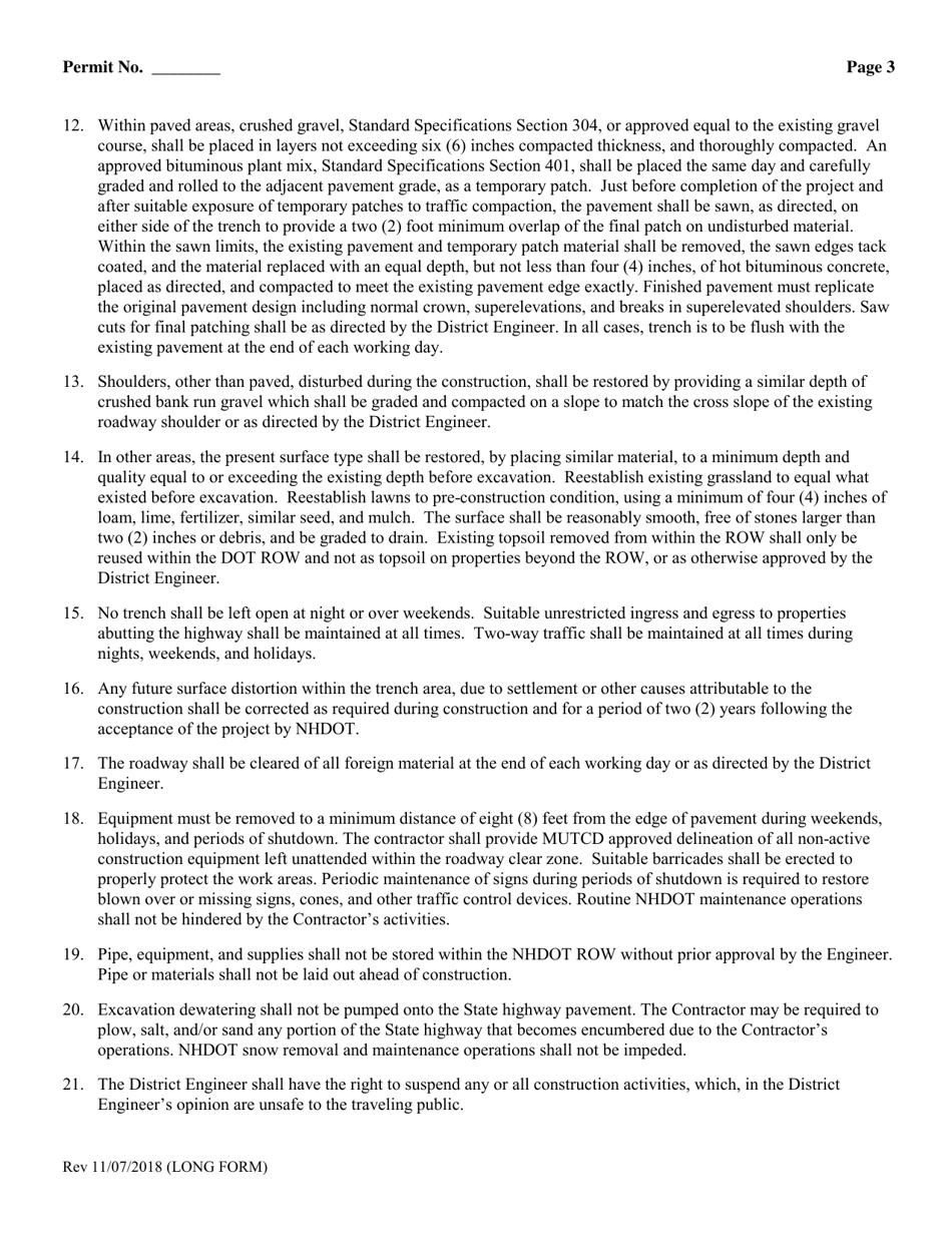 Excavation Permit (Long Form) - New Hampshire, Page 3