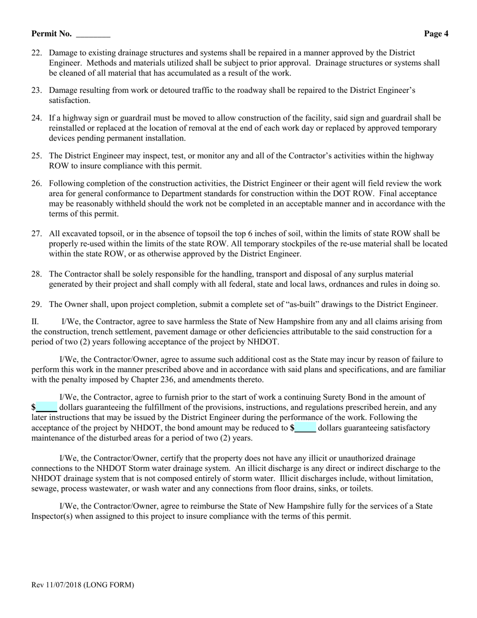 Excavation Permit (Long Form) - New Hampshire, Page 4