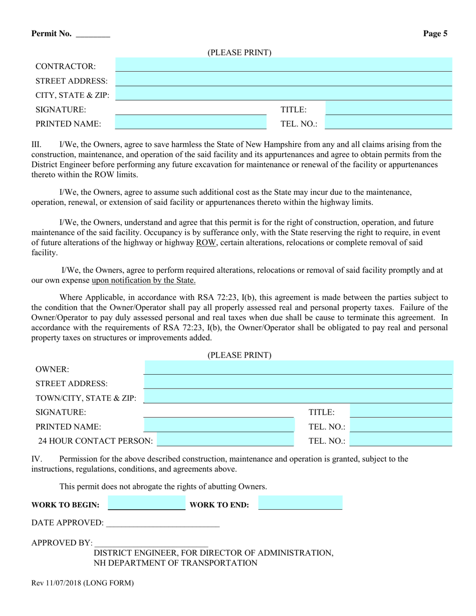 Excavation Permit (Long Form) - New Hampshire, Page 5