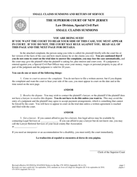 Document preview: Form 10534 Appendix XI-A (2) Small Claims Summons and Return of Service - New Jersey (English/Spanish)