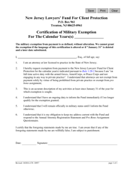 Document preview: Form 10957 Certification of Military Exemption - New Jersey