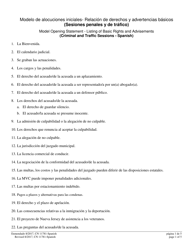 Formulario 11781 Modelo De Alocuciones Iniciales - Reclacion De Derechos Y Advertencias Basicos (Sesiones Penales Y De Trafico) - New Jersey (Spanish)