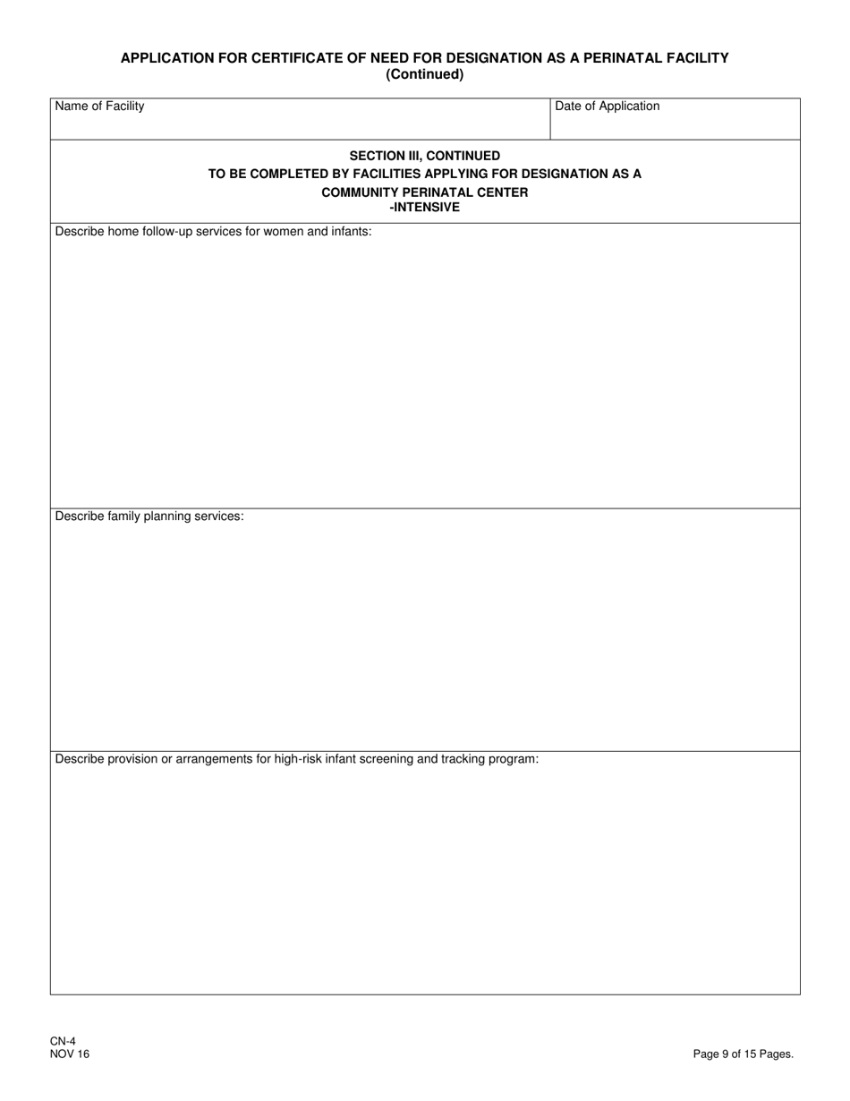 Form CN-4 Application for Certificate of Need for Designation as a Perinatal Facility - New Jersey, Page 11