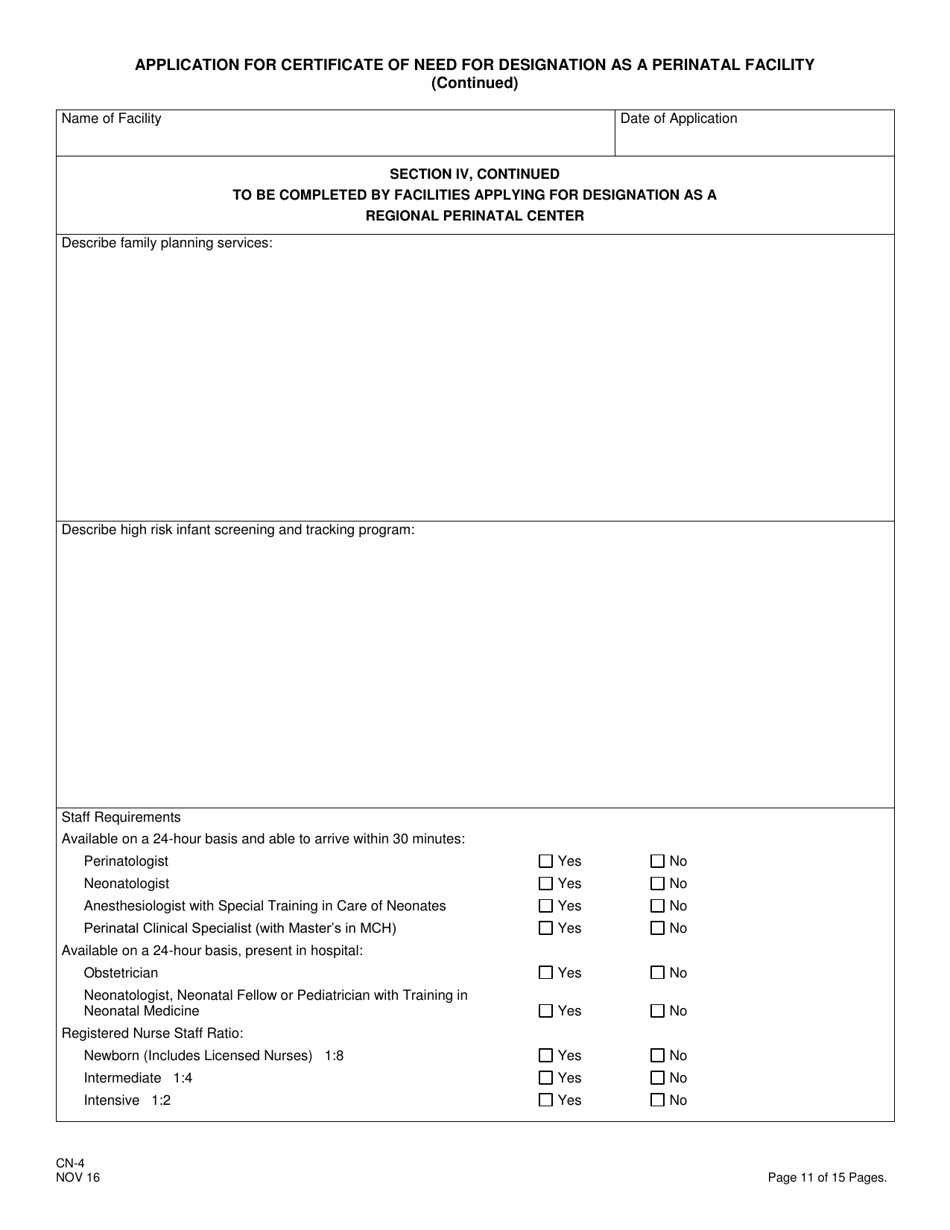 Form CN-4 Application for Certificate of Need for Designation as a Perinatal Facility - New Jersey, Page 13