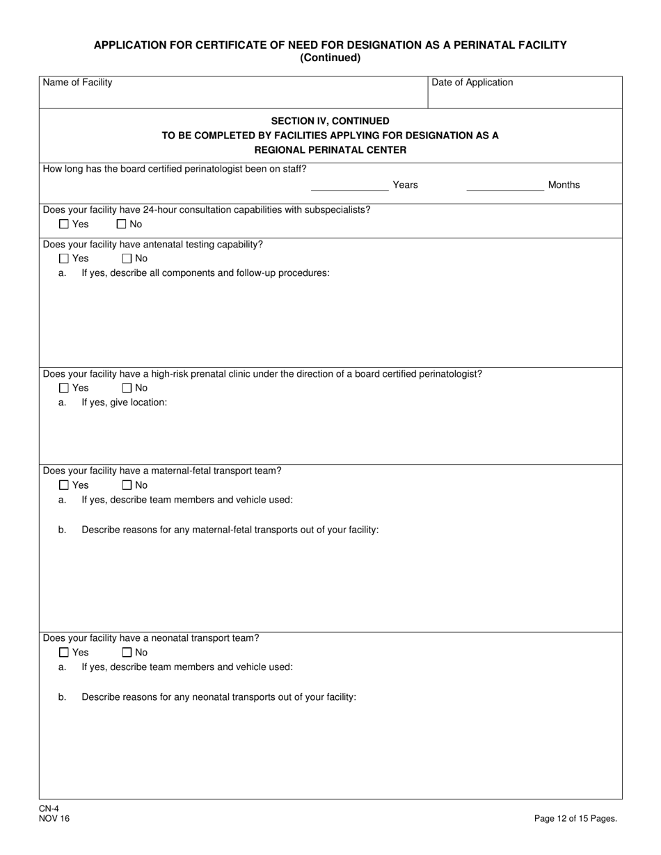 Form CN-4 Application for Certificate of Need for Designation as a Perinatal Facility - New Jersey, Page 14