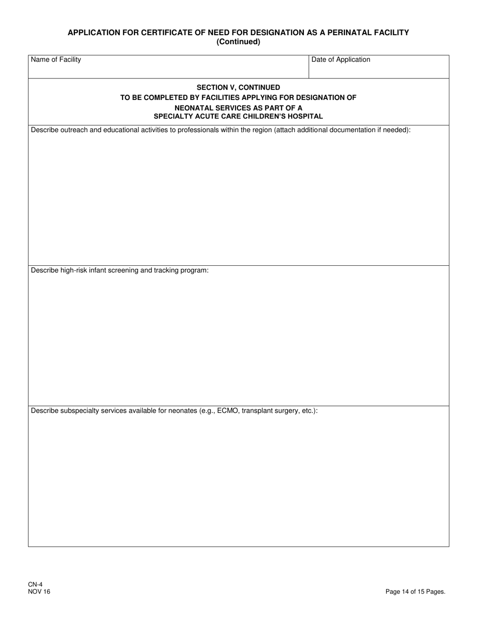 Form CN-4 Application for Certificate of Need for Designation as a Perinatal Facility - New Jersey, Page 16