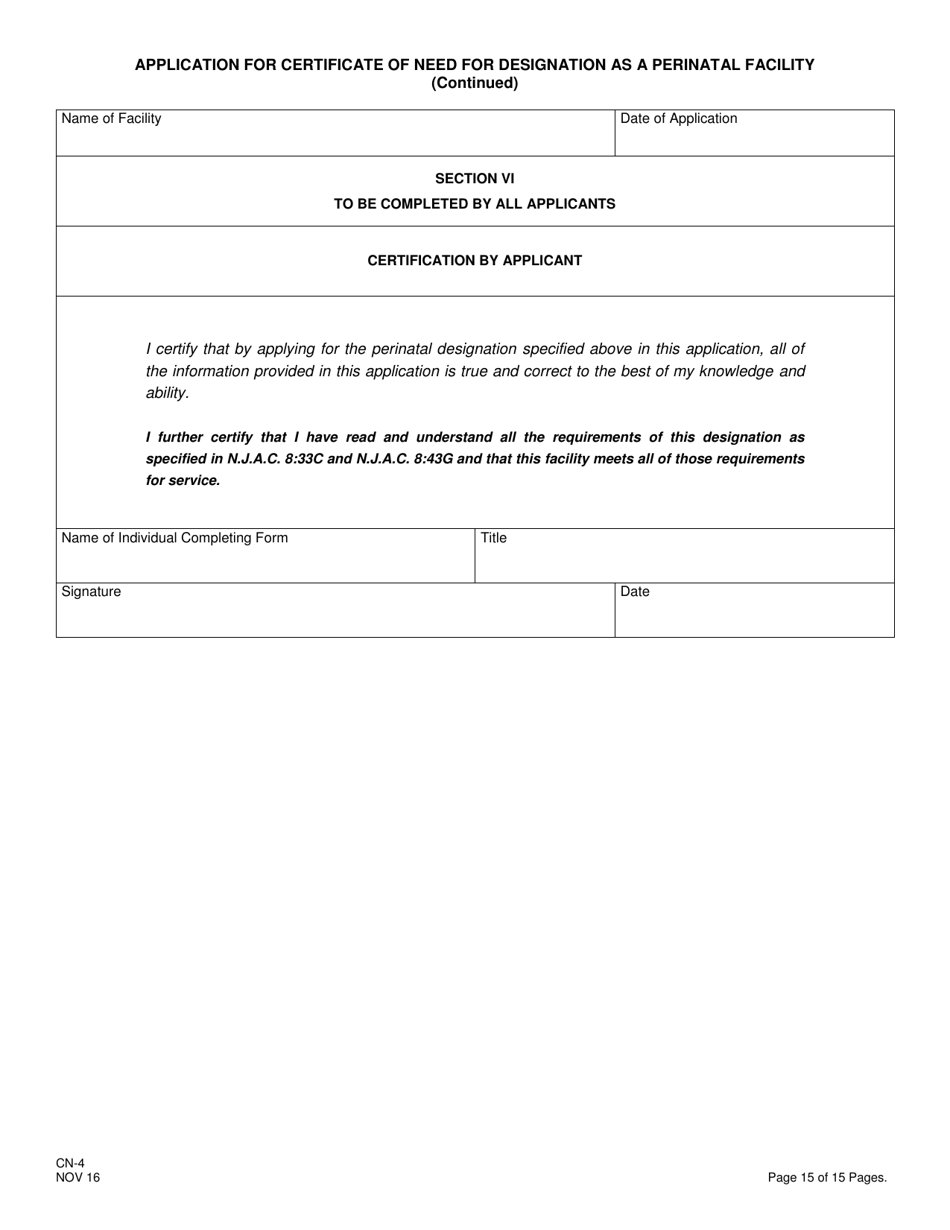 Form CN-4 Application for Certificate of Need for Designation as a Perinatal Facility - New Jersey, Page 17