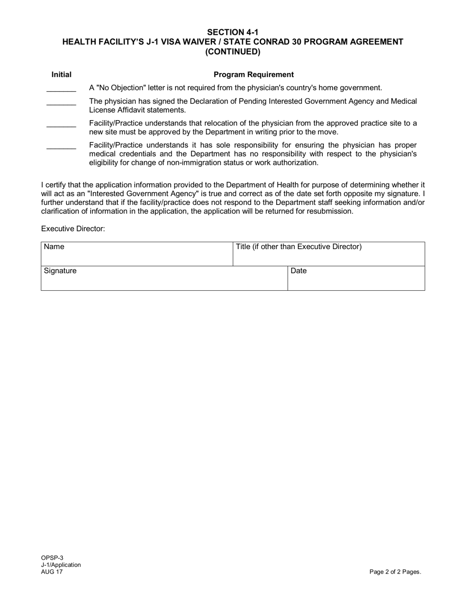 Form OPSP-3 Section 4-1 Health Facilitys J-1 Visa Waiver / State Conrad 30 Program - Agreement - New Jersey, Page 2