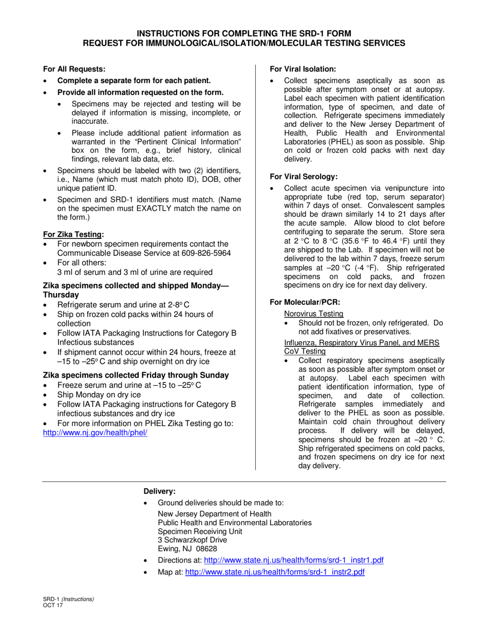 Form SRD-1 Request for Immunological / Isolation Services-Viral Testing Unit - New Jersey, Page 2